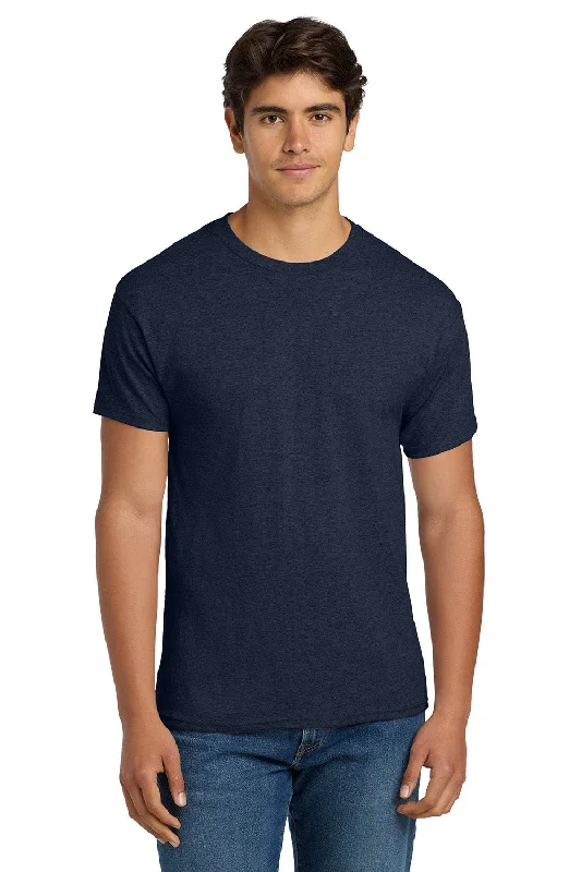 Men's short-sleeve soft trendy snug navy tee-Hanes Mens EcoSmart Short Sleeve Crewneck T-Shirt - Heather Navy Blue