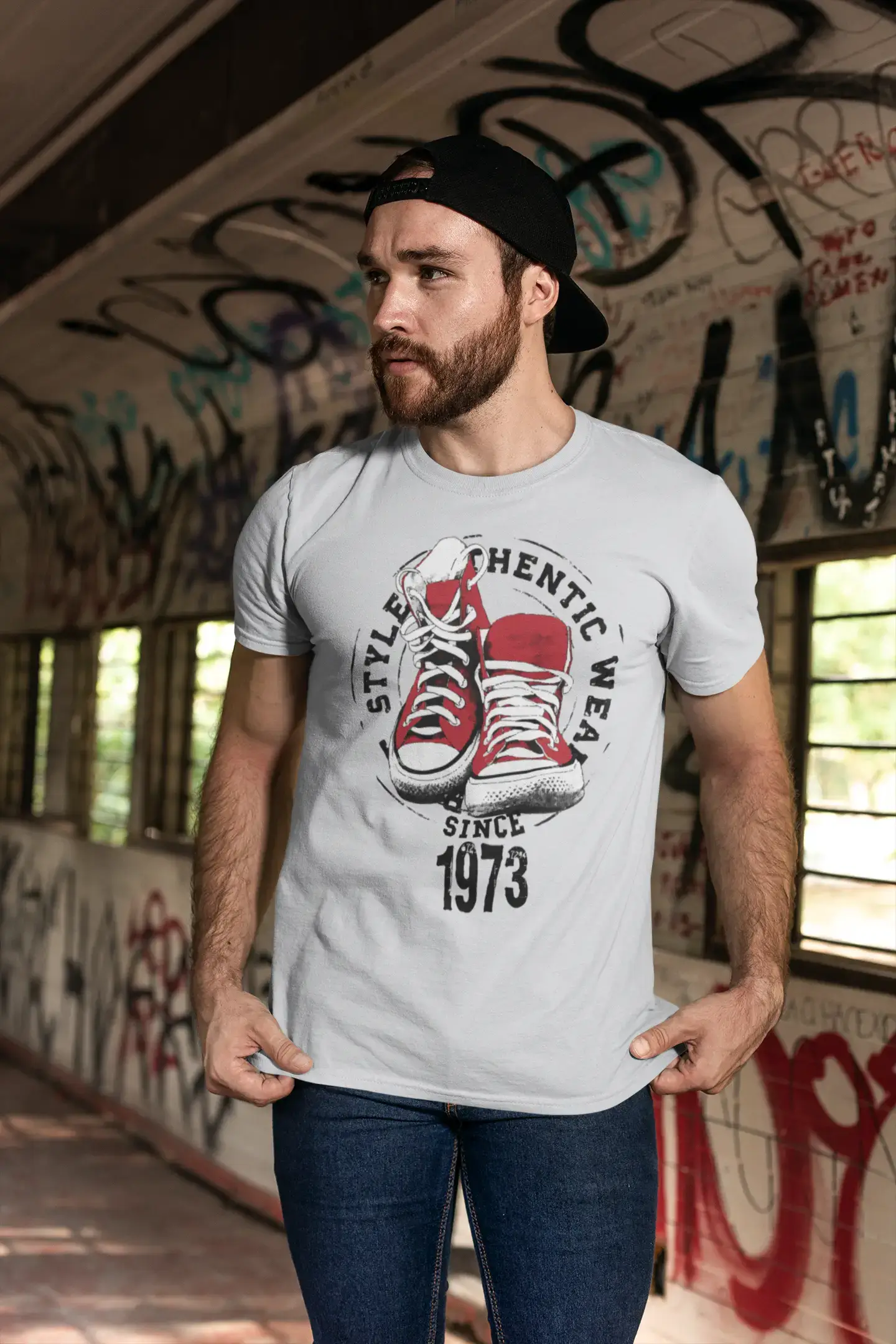 Men's short-sleeve fresh modern rugged rust shirt-Men's Vintage Tee Shirt Graphic T shirt Authentic Style Since 1973 Vintage White