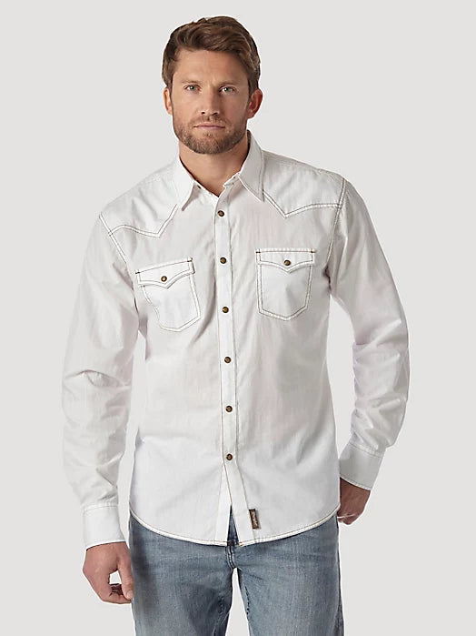 Men's short-sleeve sleek skateboarding top-Wrangler Retro Premium Shirt- White