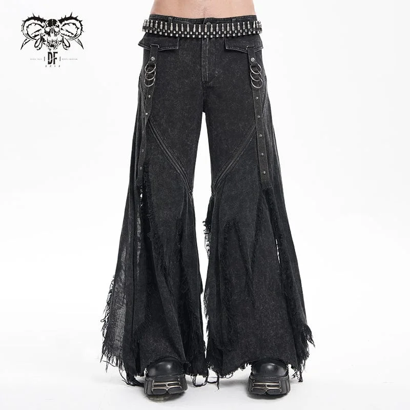 men's medium waterproof gray pants-Men's Gothic Ripped Rings Studs Trousers