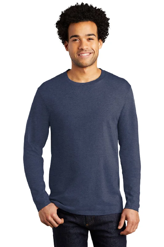 Men's short-sleeve modern climbing top-Port & Company Mens Bouncer Long Sleeve Crewneck T-Shirt - Heather Team Navy Blue