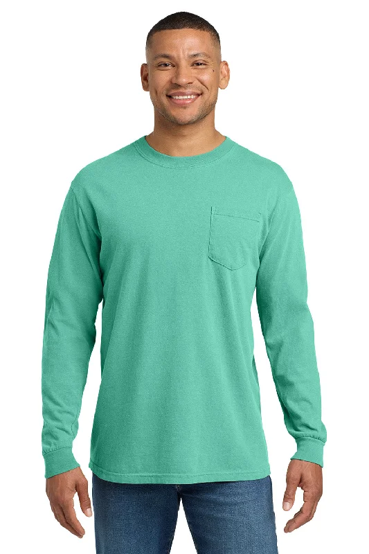 Men's short-sleeve muted sustainable recycled top-Comfort Colors Mens Long Sleeve Crewneck T-Shirt w/ Pocket - Chalky Mint Green