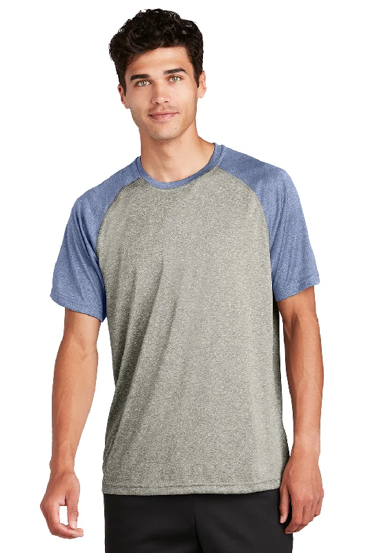 Men's short-sleeve bright deep classic fishing top-Sport-Tek Mens Contender Heather Moisture Wicking Short Sleeve Crewneck T-Shirt - Heather Vintage Grey/Heather True Navy Blue - Closeout