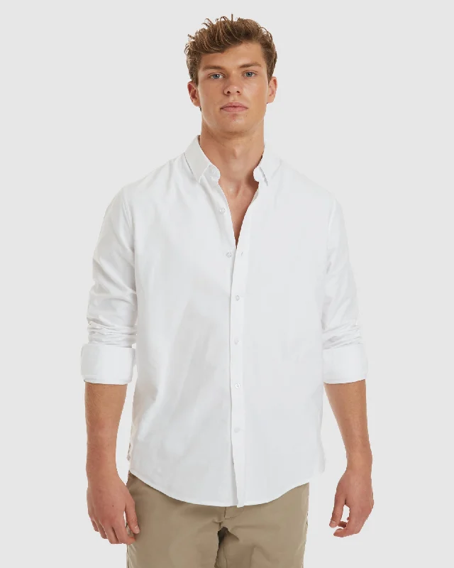 Men's short-sleeve retro cool airy linen tee-Oxford-Slim White Cotton Shirt