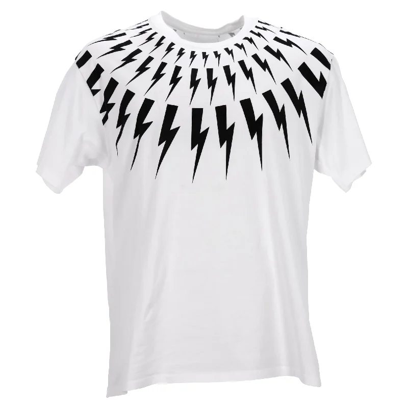 Men's short-sleeve warm tough polyester top-Neil Barrett Thunderbolt-Print T-shirt in White Cotton