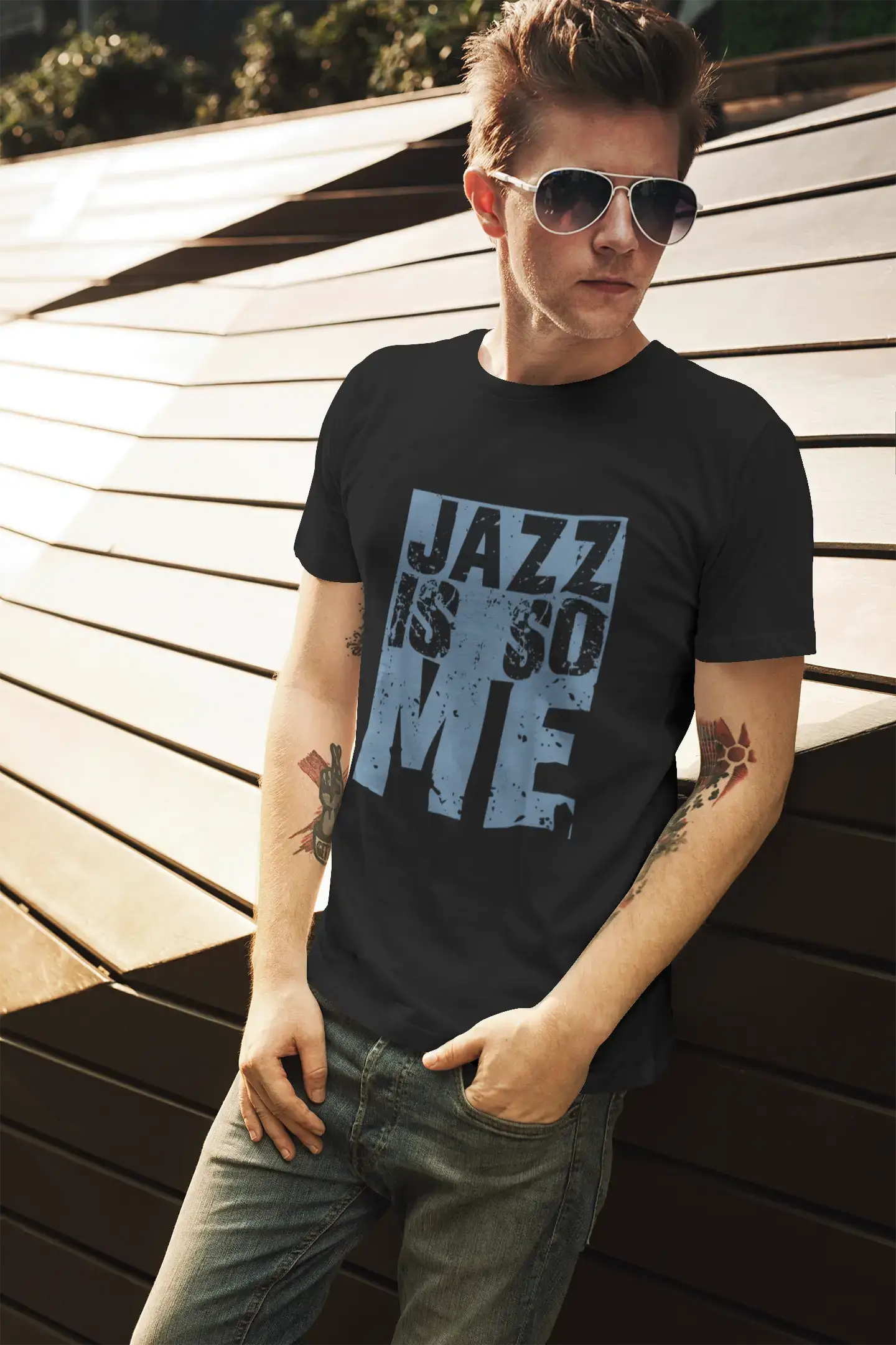 Men's short-sleeve stylish bold stripe top-Men's Graphic T-Shirt JAZZ Is So Me White