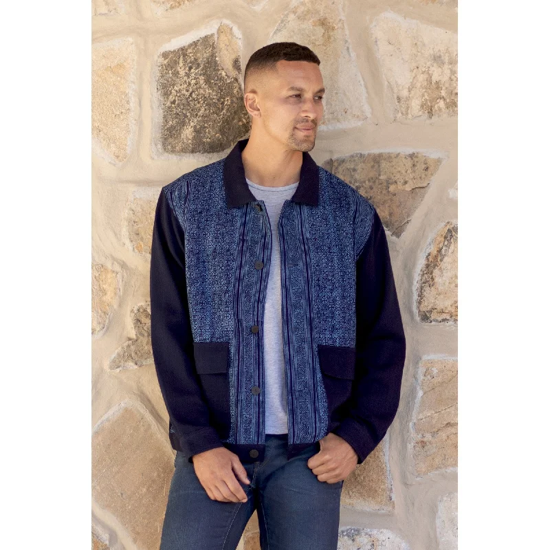 Men's motorist rugged jackets-Novica Handmade Blue Explorer Mens Cotton Jacket