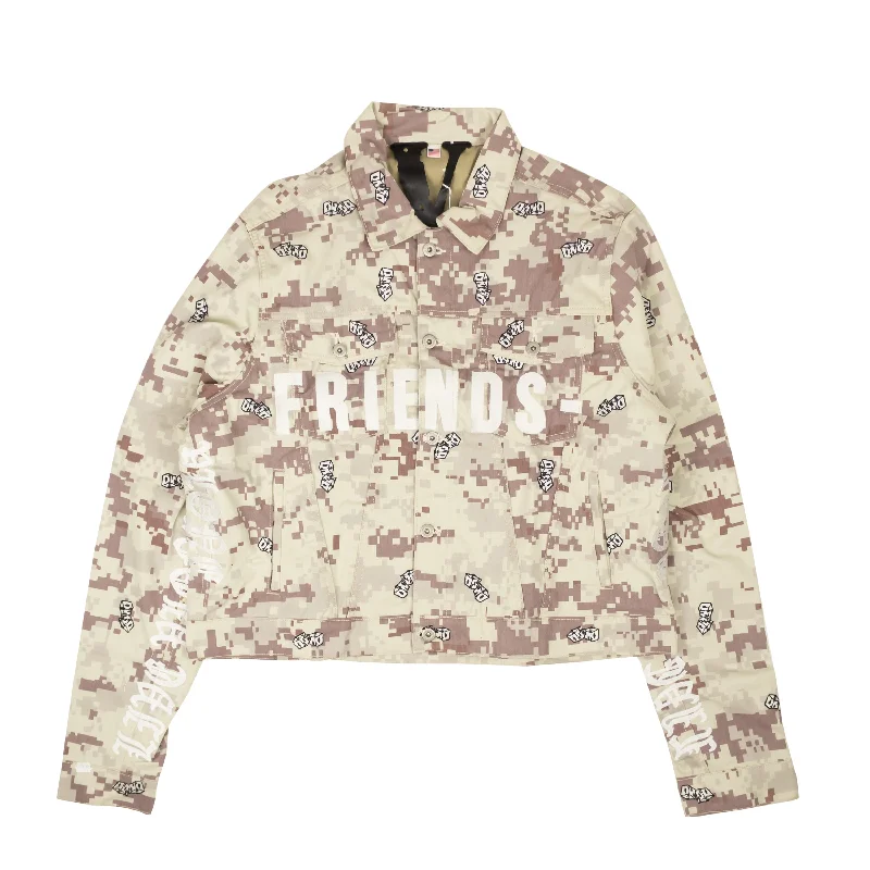 Men's captain naval jackets-Beige Digi Camo Denim Jacket