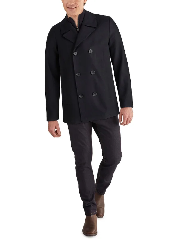 Men's football fan jackets-Big & Tall Mens Wool Blend Polyester Pea Coat