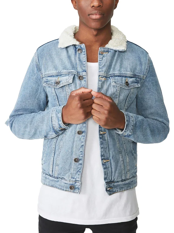 Men's mountain ridge jackets-Borg Mens Shearling Heavy Denim Jacket