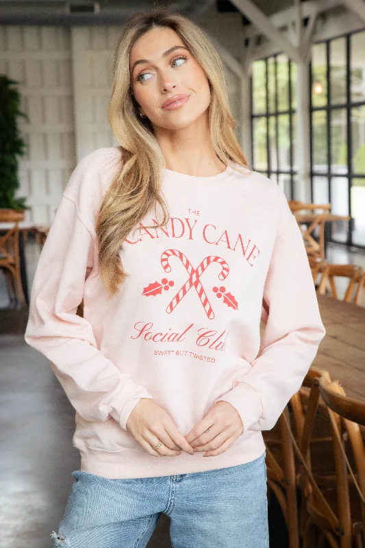 Men's hoodie for misty trails-Candy Cane Social Club Sweatshirt, Blush/Red