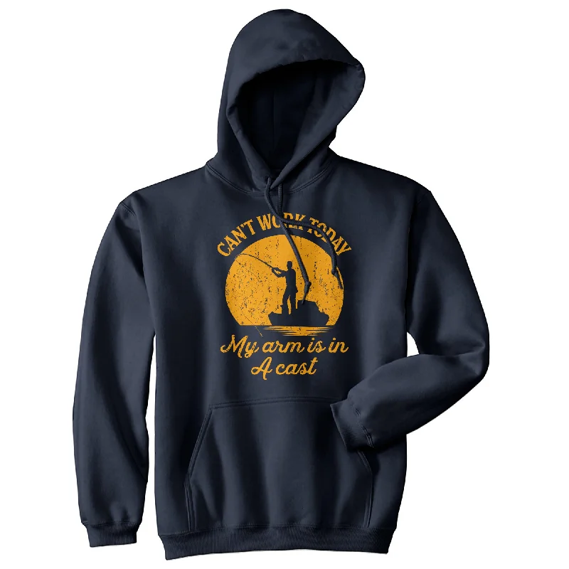 Men's hoodie for hockey practice-Can't Work Today My Arm Is In A Cast Hoodie Funny Fishing Graphic Fisherman