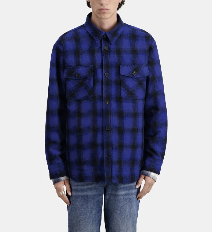 Men's trailblazer bold jackets-Checkered Wool-blend Overshirt Jacket