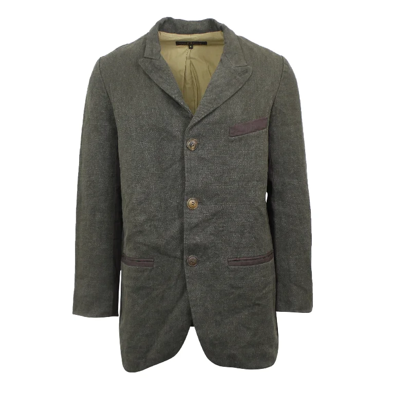 Men's casual sports jackets-Dark Green Linen Smith Sack Jacket