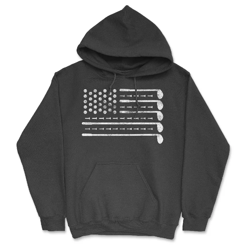 Men's hoodie for cool trails-Golf American Flag Hoodie