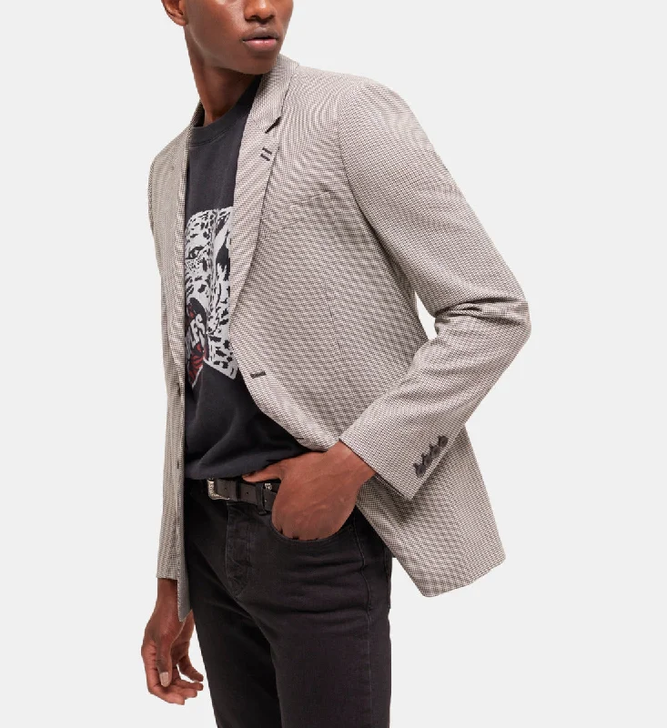 Men's painter work jackets-Gray Patterned Wool Suit Jacket