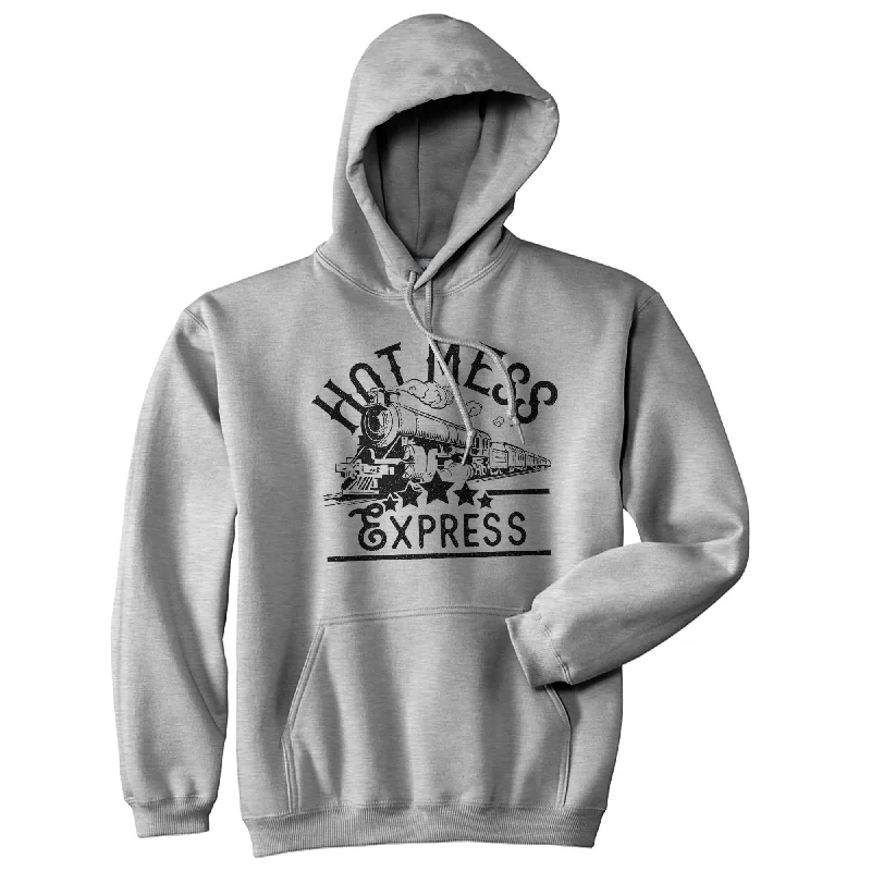 Men's hoodie for snowy hikes-Hot Mess Express Hoodie Funny Party Hangover Train Hooded Sweatshirt (Heather Grey) -