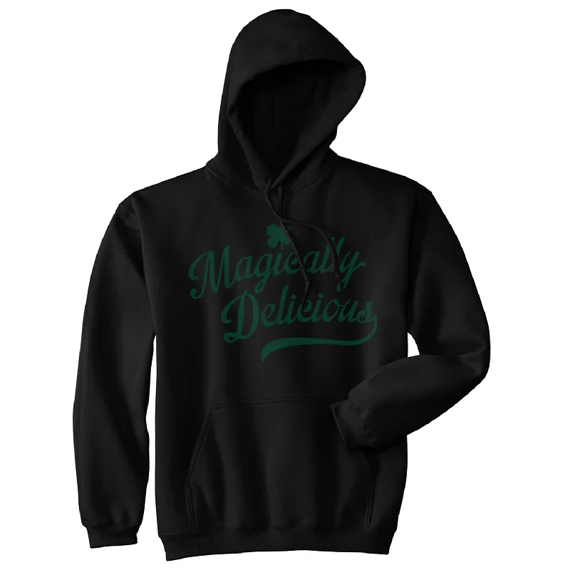 Men's hoodie with thin sleeves-Magically Delicious Hoodie Funny Lucky Irish Clover Hooded Sweatshirt