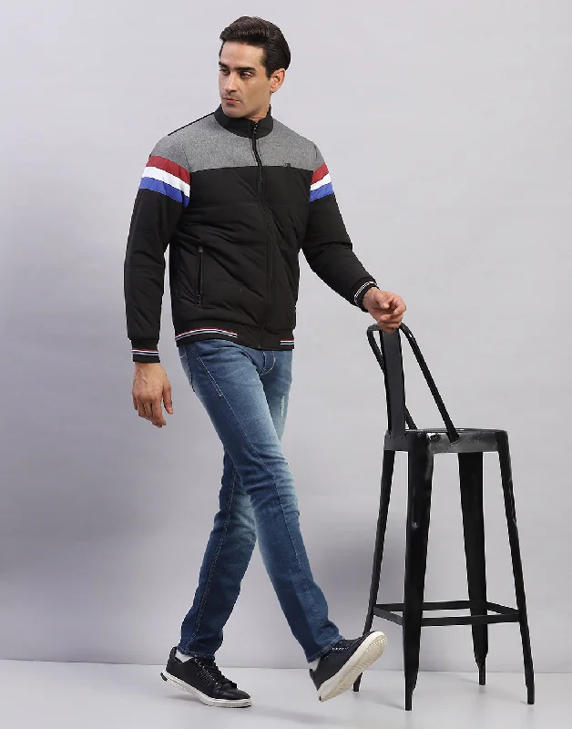 Men's hoodie for calm trails-Men Black Solid Mock Neck Full Sleeve Sweatshirt