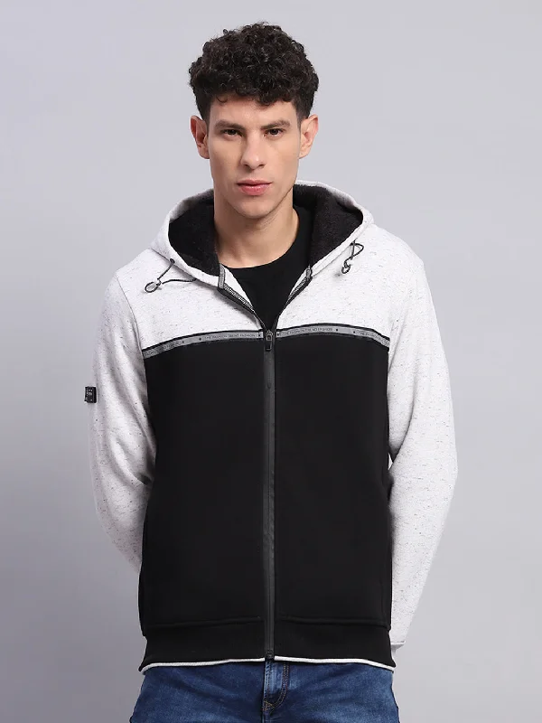 Men's hoodie with bold look-Men Black & White Solid Hooded Full Sleeve Sweatshirt