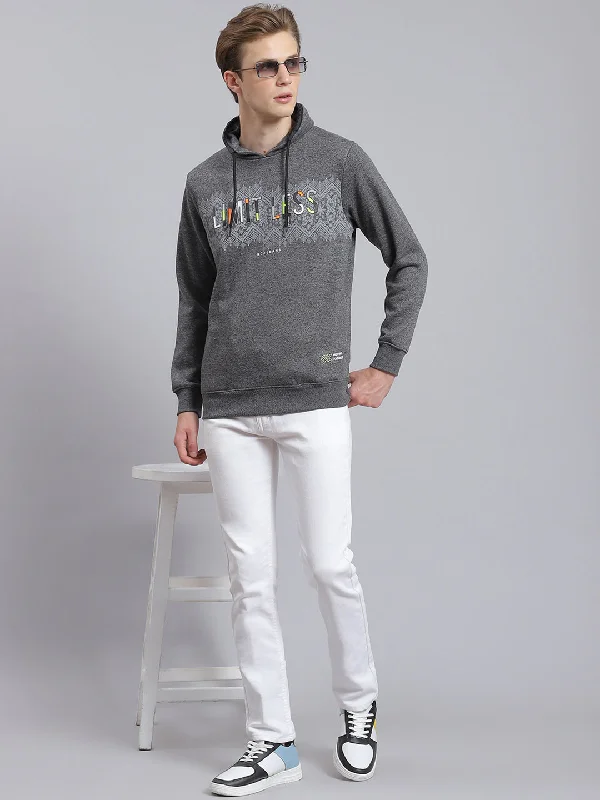 Men's hoodie for snowy hikes-Men Grey Printed Mock Collar Full Sleeve Sweatshirt