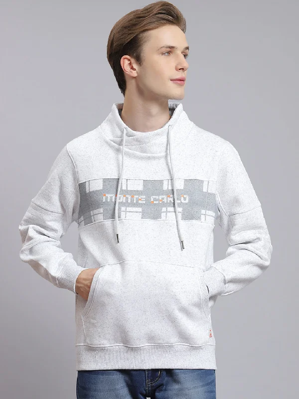 Men's hoodie for sailing practice-Men Grey Printed Mock Collar Full Sleeve Sweatshirt