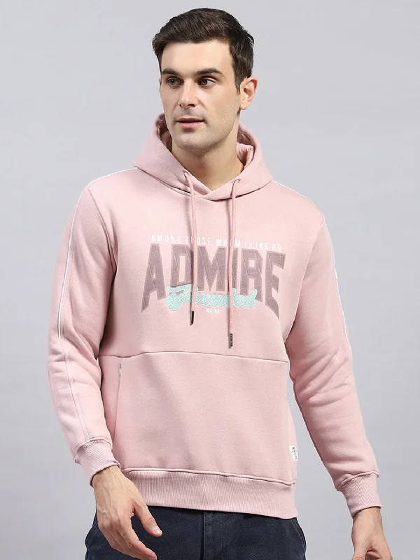 Men's hoodie with cougar stripe-Men Pink Printed Hooded Full Sleeve Sweatshirt