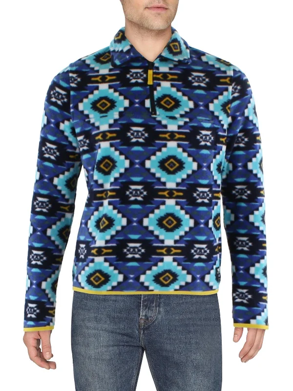 Men's dynamic track jackets-Mens 1/4 Zip Aztec Print Fleece Jacket