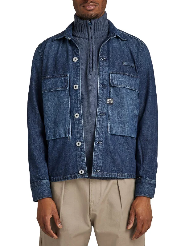 Men's researcher field jackets-Mens Collar Straight Fit Denim Jacket