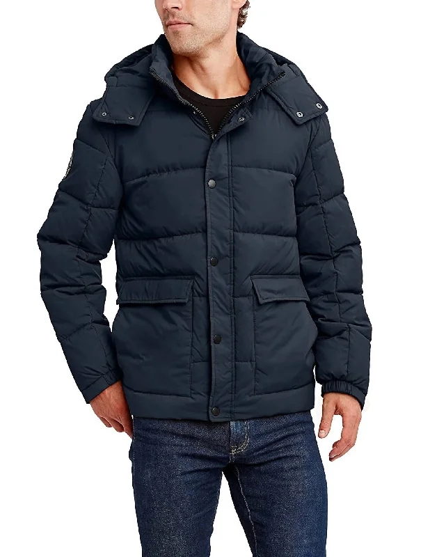 Men's fan gear jackets-Men'S Halifax Water And Wind Resistant Hooded Puffer Jacket in Navy Blue