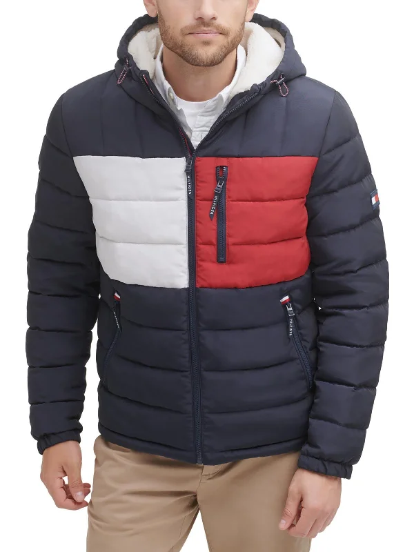 Men's backpacker rugged jackets-Mens Insulated Hooded Puffer Jacket