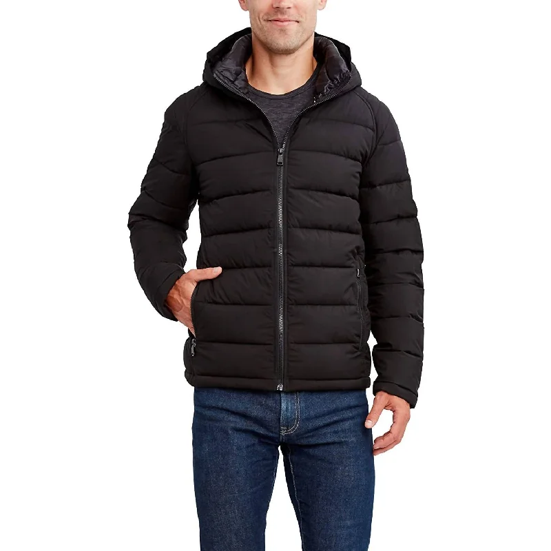 Men's school pride jackets-Men'S Lightweight Hooded Puffer Jacket in Black