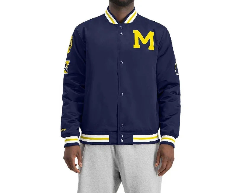 Men's peak climber jackets-Men's Ncaa University Of Michigan Champ City Satin Jacket In Navy