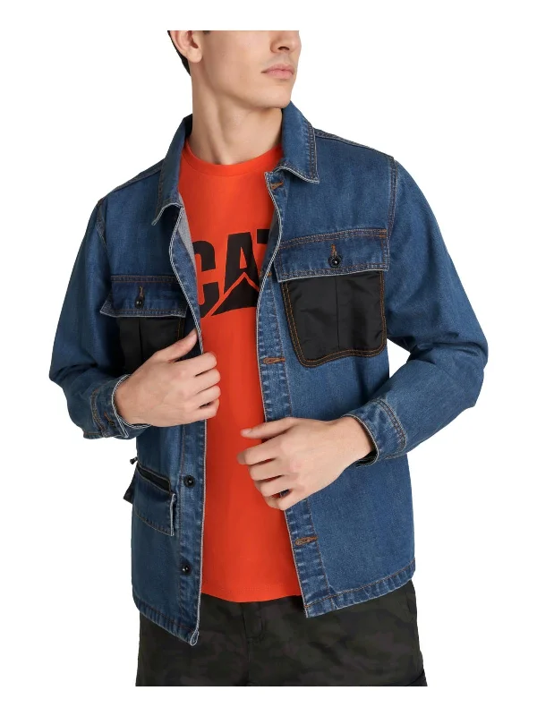 Men's city slicker jackets-Mens Overshirt Chore Denim Jacket