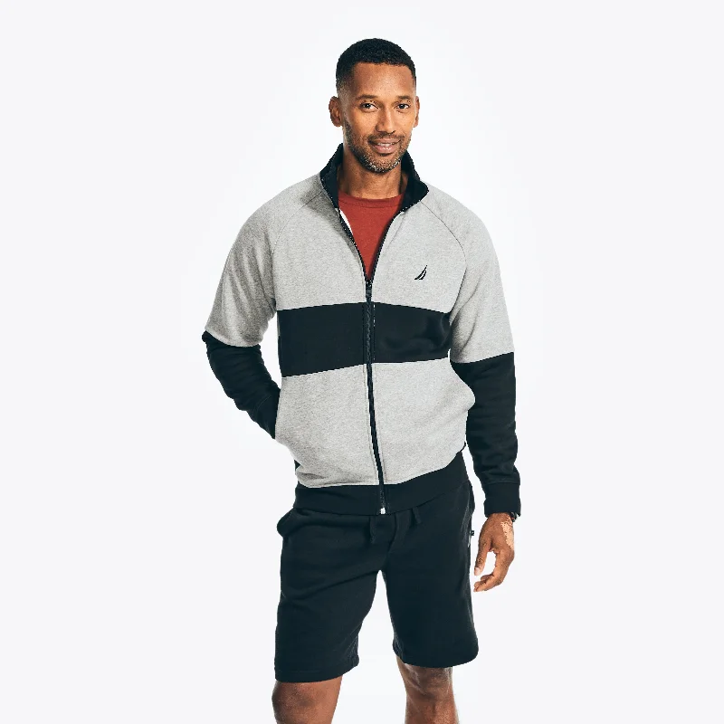 Men's lightweight boxing jackets-Nautica Mens Sustainably Crafted Colorblock Full-Zip Jacket