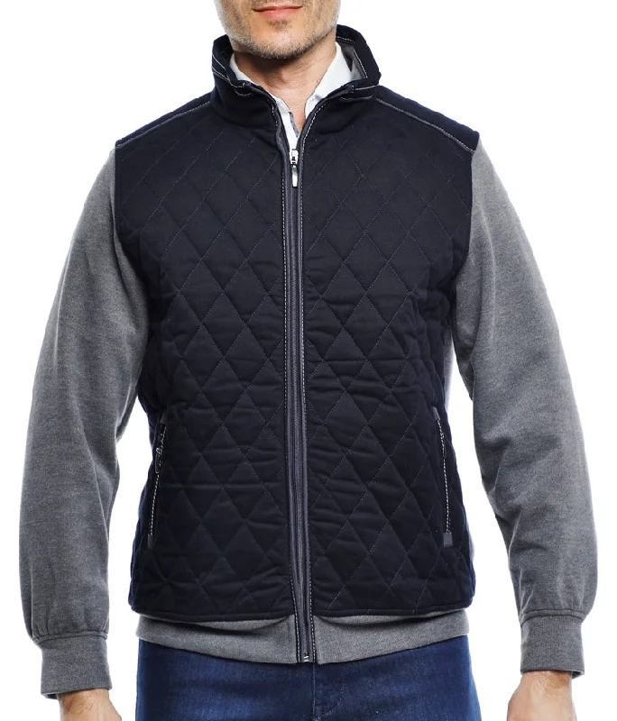 Men's lumberjack plaid jackets-Navy and Grey Quilted Knit Jacket