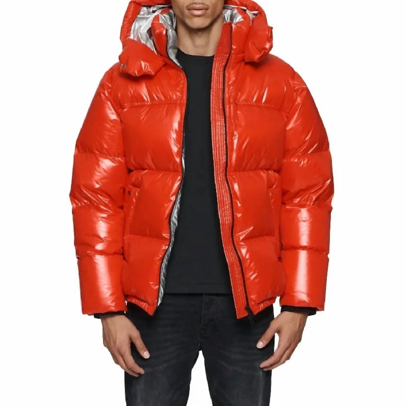 Men's discovery bold jackets-Nylon Down Puffer Jacket In Red