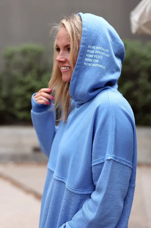 Men's hoodie with short hemline-More Kindness (Cobalt Blue) - Hidden Message Oversized Waffle Hoodie