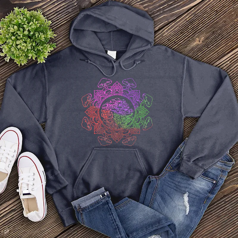 Men's hoodie for stocky back-Rainbow Mushroom Mandala Hoodie