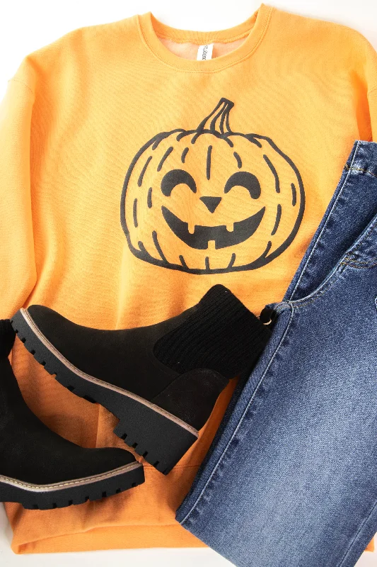 Men's hoodie for lean chest-Spooky Jack O Lantern Sweatshirt, Light Orange