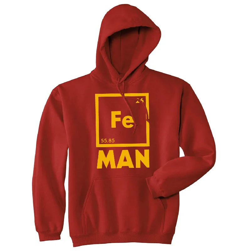 Men's hoodie for windy trails-Mens Iron Science Hoodie Funny Geeky Nerdy Graphic Periodic Table Sweatshirt