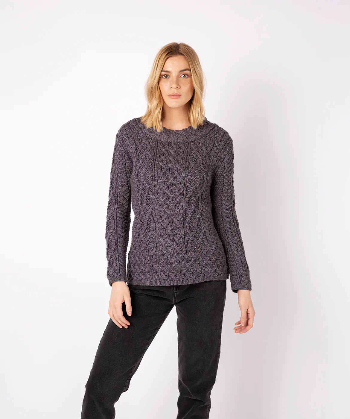 Spindle Aran Cable Neck Sweater