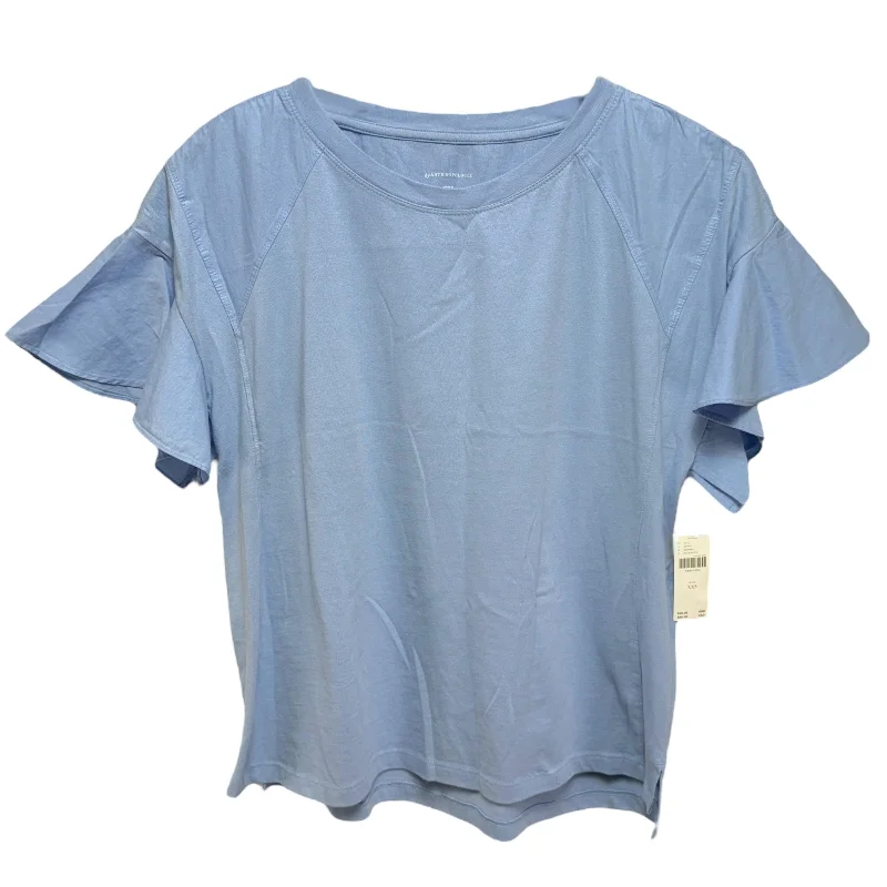 Men's short-sleeve sleek neutral subtle taupe shirt-Flutter Sleeve Tee By Anthropologie In Blue, Size: XXS