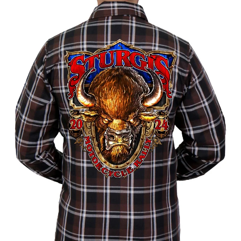 2024 Sturgis Men's Brown, Black & White Buffalo Motorcycle Rally Flannel SPB2108