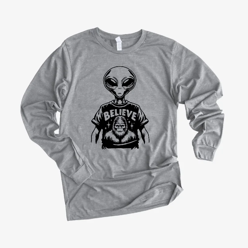 Men's short-sleeve draped quick-dry shirt-Alien Bigfoot TShirt Long Sleeve *UNISEX FIT*