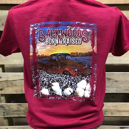 Men's short-sleeve sleek athletic heather top-Backwoods Born & Raised Country Truck in Cotton Field Unisex Bright T Shirt