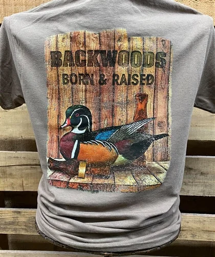 Men's short-sleeve retro cool airy linen tee-Backwoods Born & Raised Wood Duck Mallard Bright Unisex T Shirt