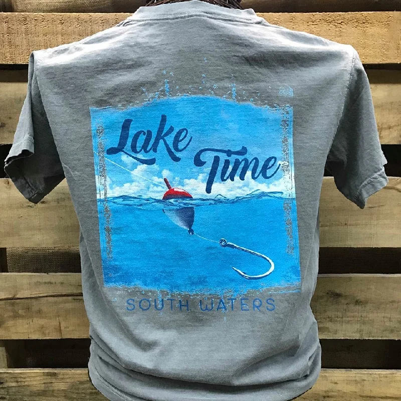 Men's short-sleeve trendy crisp ribbed top-Backwoods South Waters Lake Time Fishing Bright Comfort Colors Unisex T Shirt