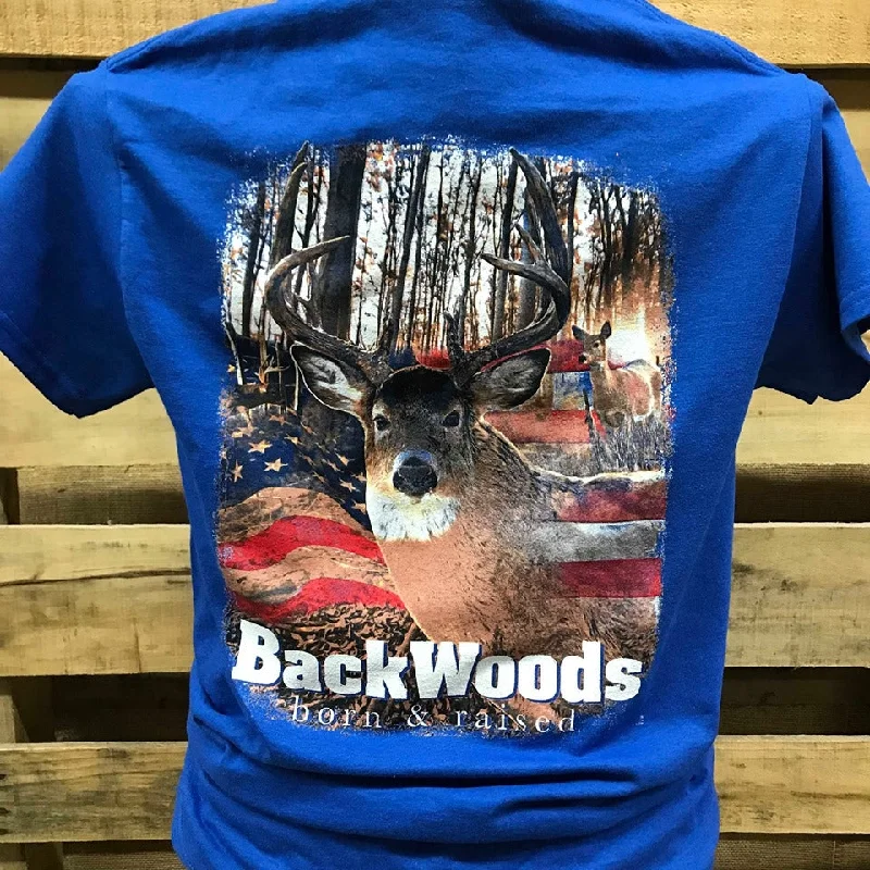 Men's short-sleeve vibrant fitted camo shirt-Backwoods USA American Flag Deer Buck Unisex T Shirt