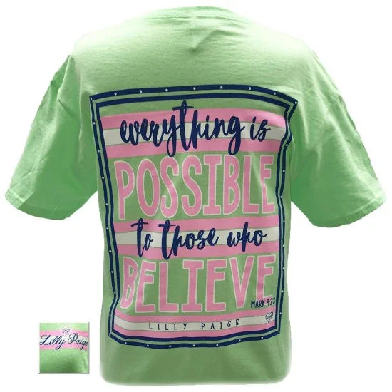 Men's short-sleeve retro cool gray top-Bjaxx Lilly Paige Anything is Possible to Those who Believe Christian Girlie  Bright T Shirt